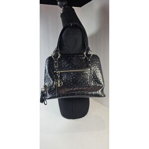 Giani Bernini Ostrich Embossed Shoulder Satchel Bag‎ Purse Black Faux Leather
